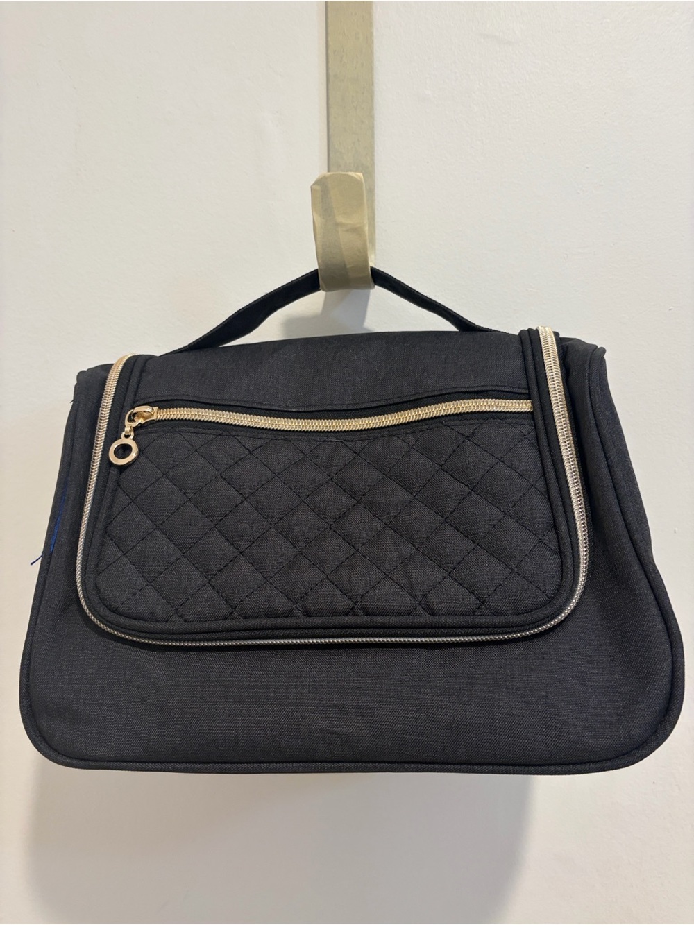 Black Quilted Travel Tote with Gold Zippers